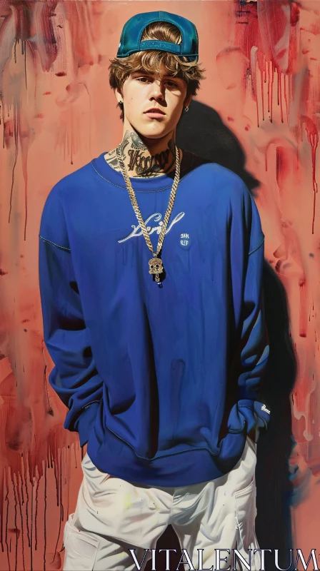 AI ART Stylish Justin Bieber in Blue Sweatshirt