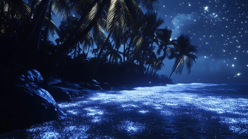 Tropical Beach with Glowing Waves