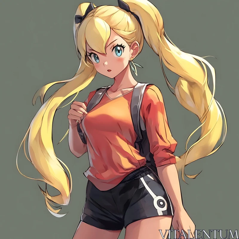 Blonde Anime Girl with Orange Shirt AI Image