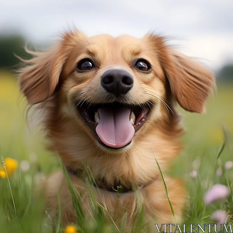 Happy Dog with Tongue Out in a Field AI Image