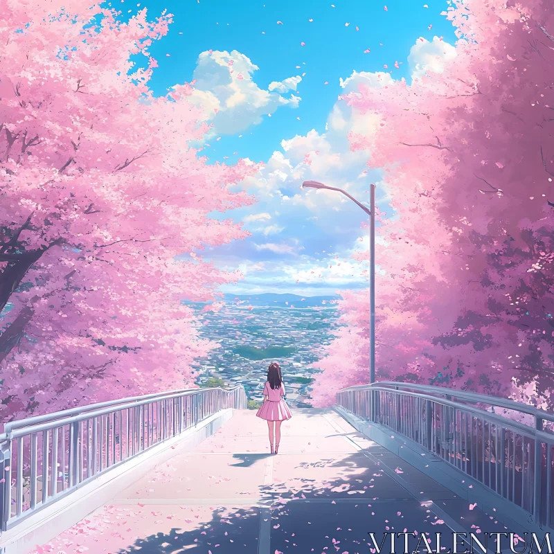 Cherry Blossom Walkway AI Image