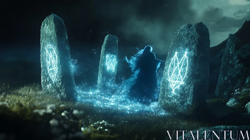 Enigmatic Figure at Ancient Stone Circle AI Image