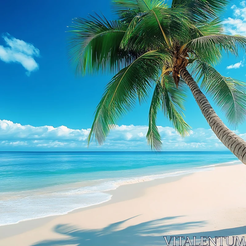 AI ART Seascape with Palm Tree on Sandy Beach