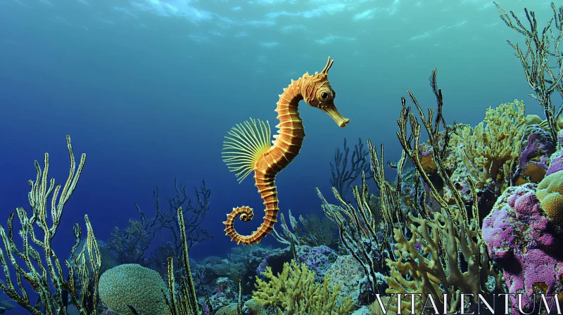 Seahorse Swimming in Coral Reef AI Image