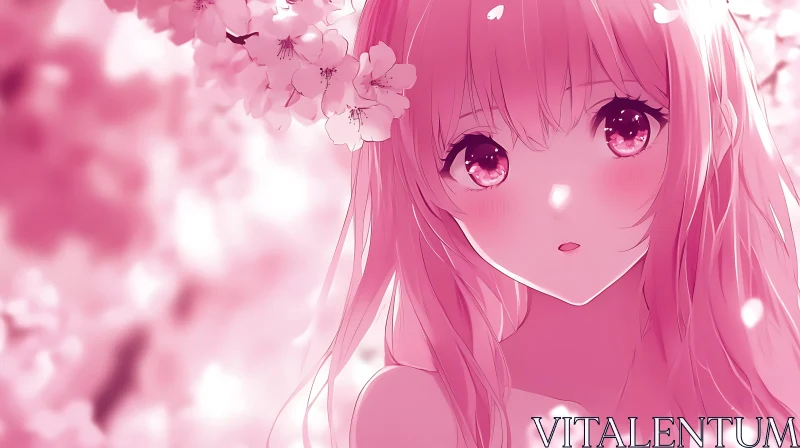 Romantic Anime Art with Cherry Blossoms AI Image