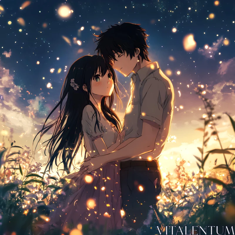 Anime Romance Under Star-Lit Sky AI Image