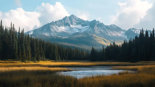 Snowy Mountain and Forest View