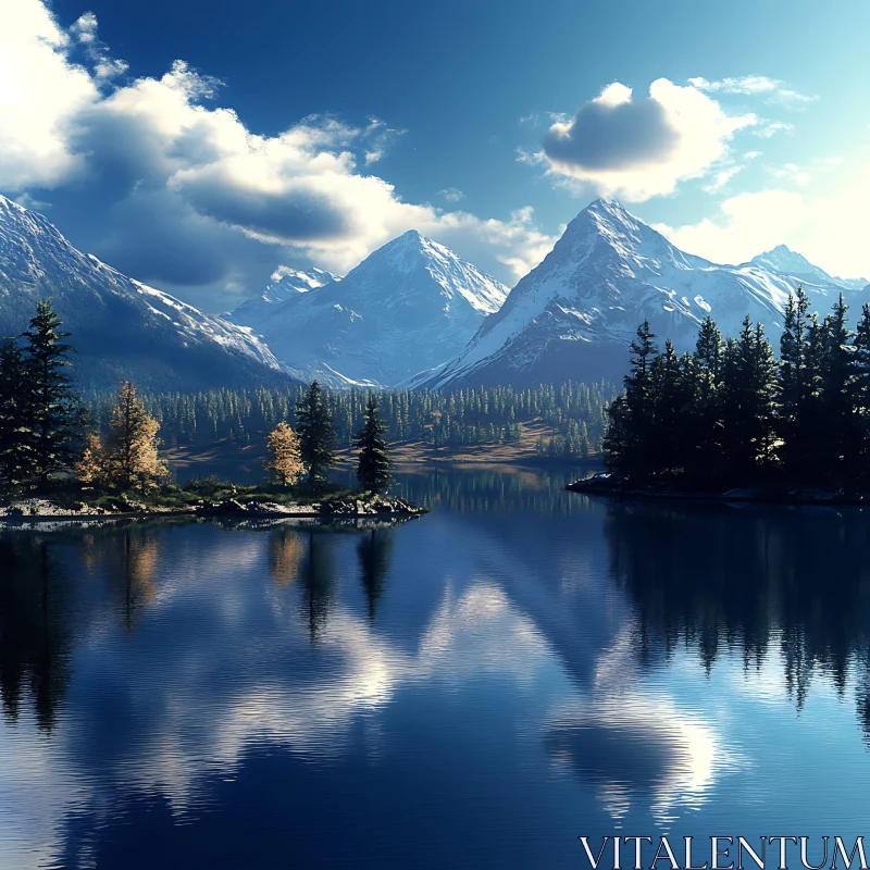 AI ART Snowy Mountain Lake Reflection Art