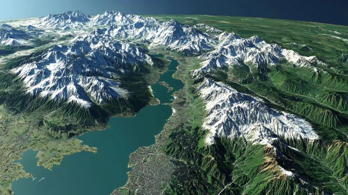 Snowy Peaks Overlooking Green Valleys