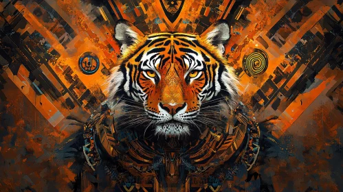 Symmetrical Tiger Head in Artistic Patterns