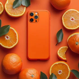 Vibrant Orange Phone Case and Fruits