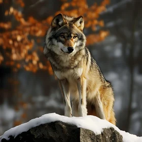 Lone Wolf in Winter Landscape