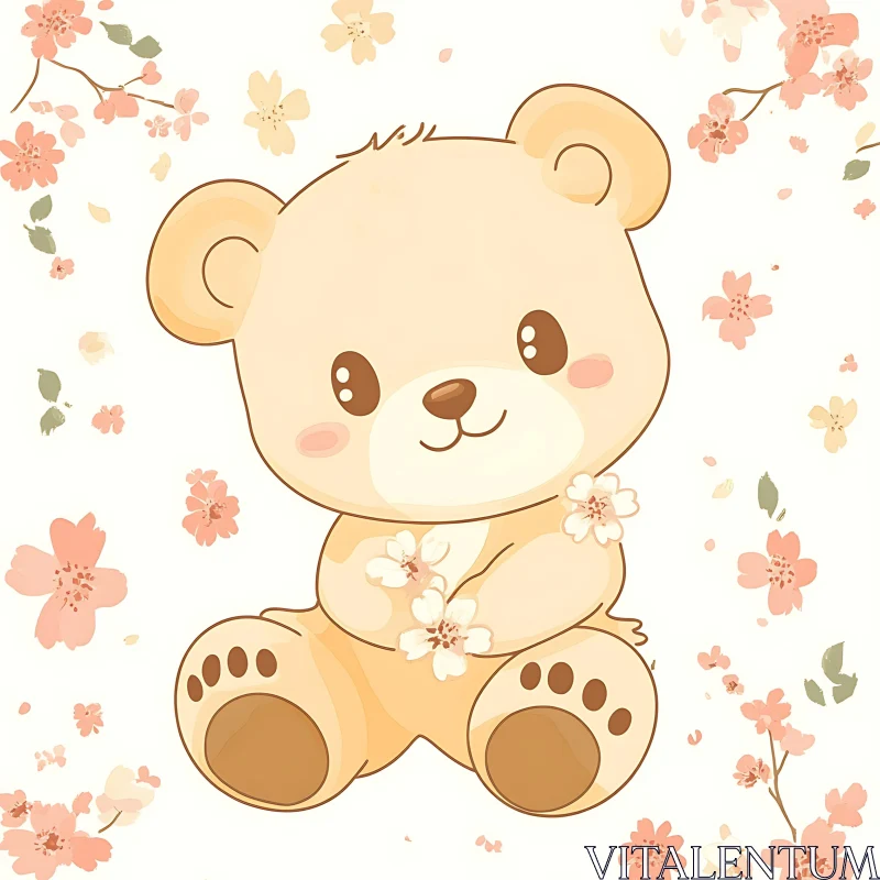 Cute Bear with Blossoms Artwork AI Image