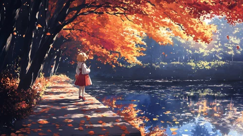 Anime Scene of Girl by Autumn Pond