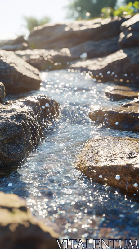 Peaceful Water Stream in Natural Setting AI Image