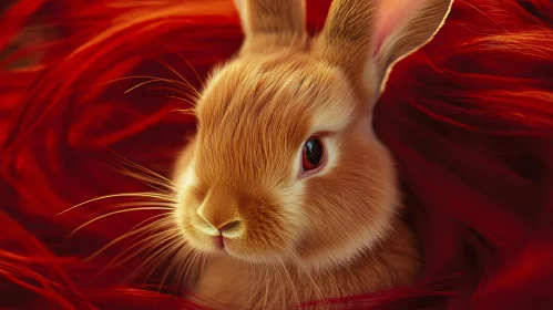 Golden Rabbit in Red Abstract