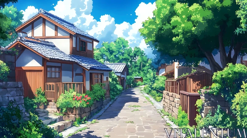 AI ART Idyllic Japanese Village in Summer