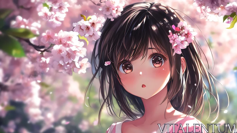 AI ART Springtime Anime Girl Surrounded by Blossoms