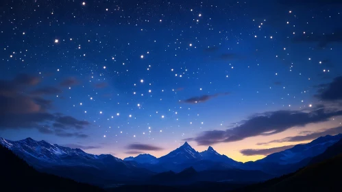 Mountains Under the Starry Sky