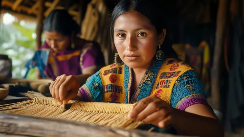 Woman Weaving Traditional Textile