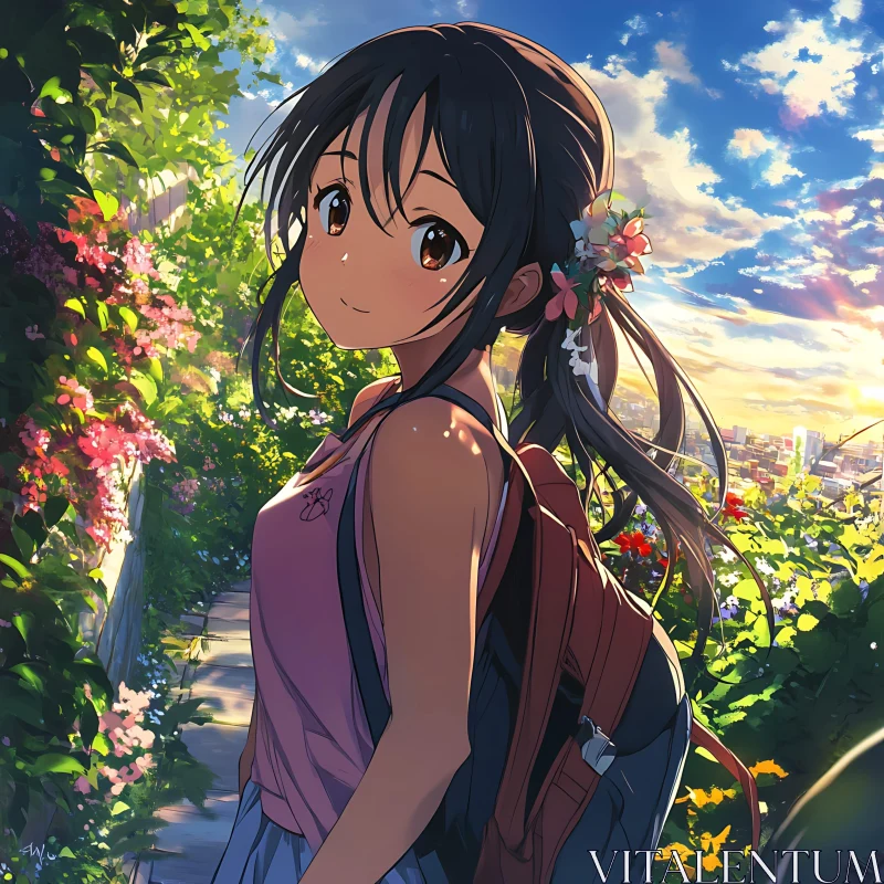 Enchanting Anime Scene of a Girl in Nature AI Image