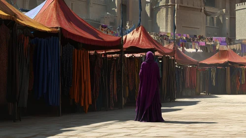 Market Scene with Figure in Purple