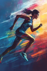 Energetic Painting of Female Runner in Motion