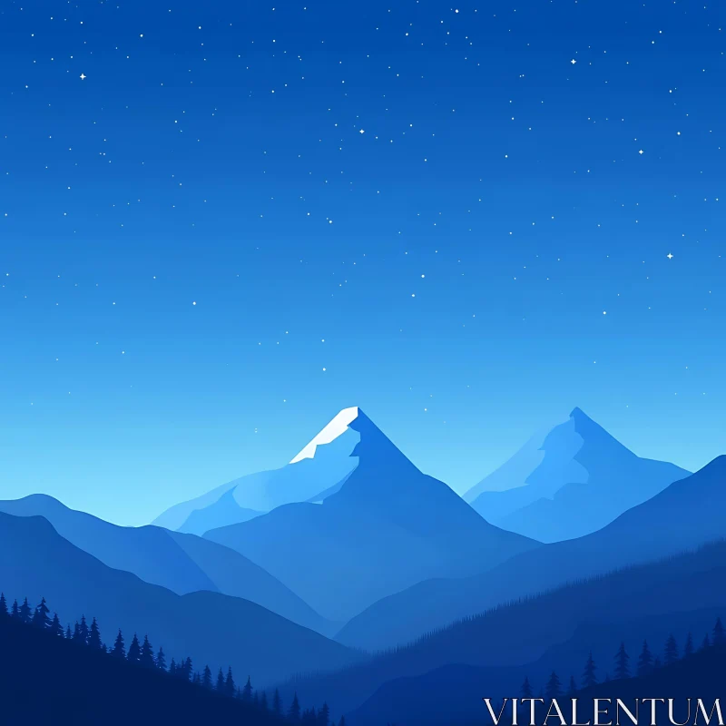 AI ART Blue Mountain Range at Night