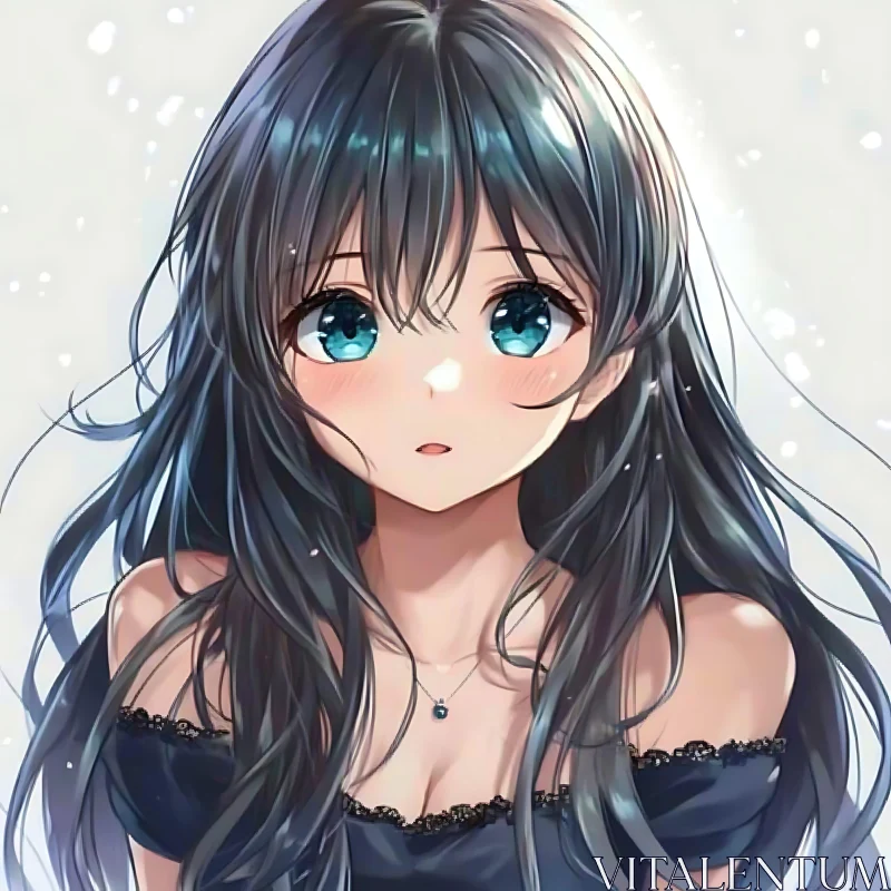 Anime Character with Dark Hair and Blue Eyes AI Image