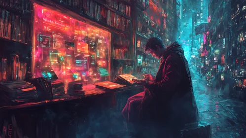 Neon Lit Study in a Futuristic City