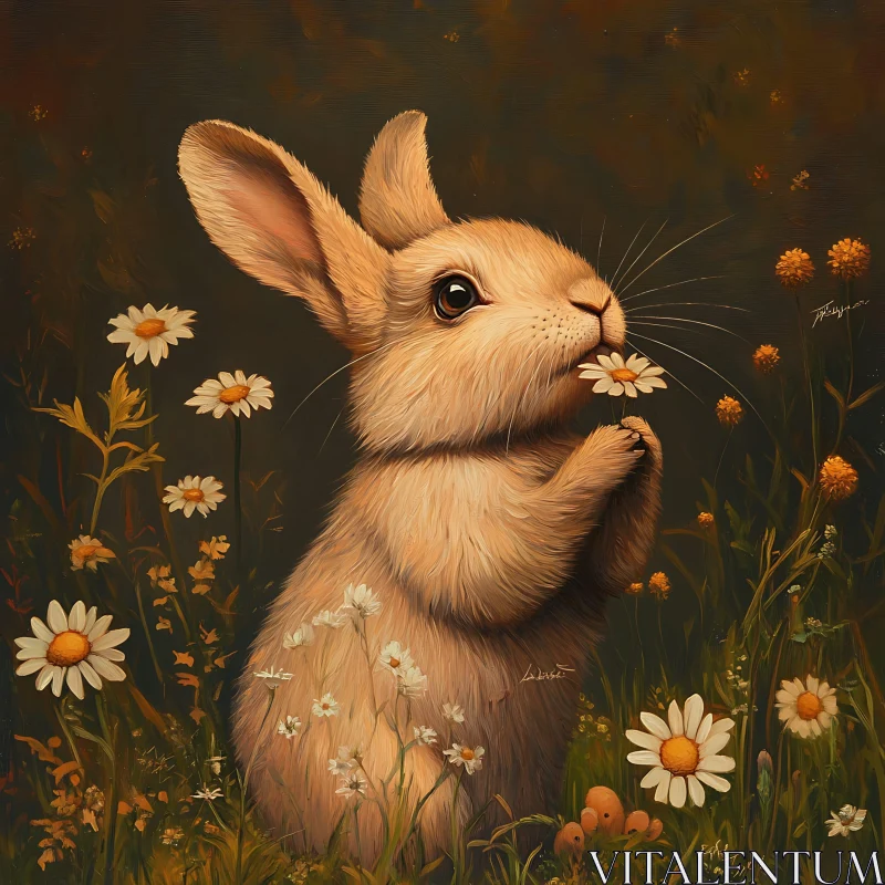 Rabbit in Wildflower Field AI Image