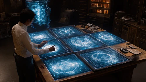 Man Interacting with Holographic Displays