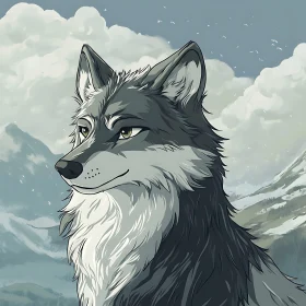 Grey Wolf in Winter Mountain Scene