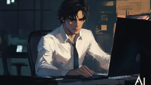 Man Working at Computer in Office