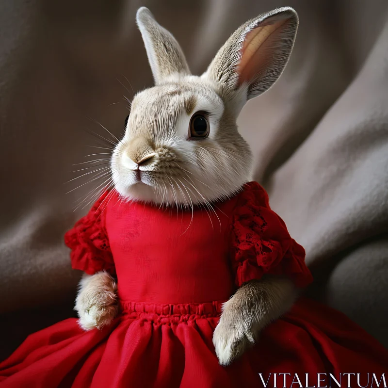 Whimsical Bunny Portrait in Red Attire AI Image