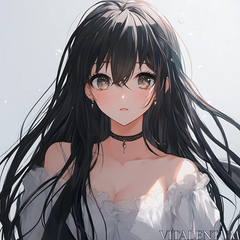 Enchanting Anime Girl in White Dress AI Image