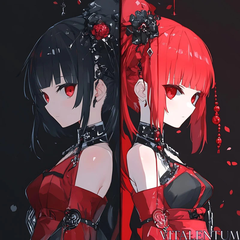 AI ART Anime Gothic Twins Portrait