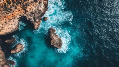 Ocean Waves Crashing on Rocky Shore