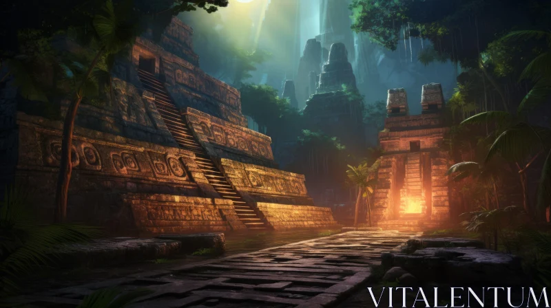 Ancient Mayan Temple Amidst Verdant Jungle - A Captivating Glimpse into a Lost Civilization AI Image