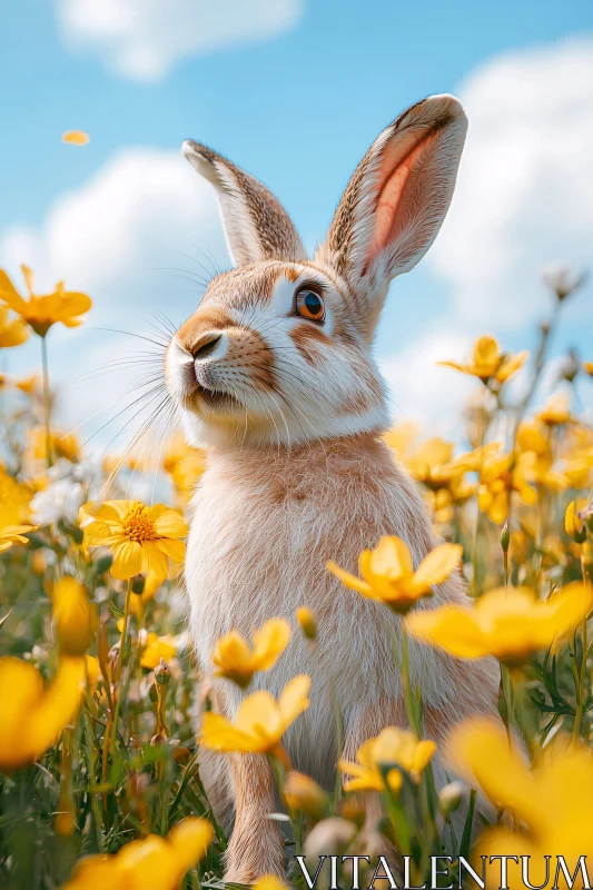 Bunny among Yellow Flowers AI Image