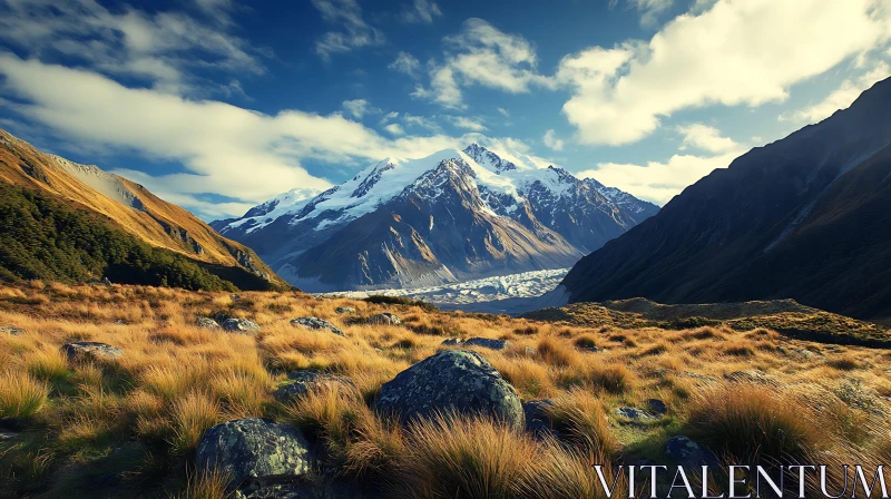 Mountain Landscape with Snow Peaks AI Image