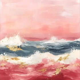 Pink Sky and Golden Waves Abstract