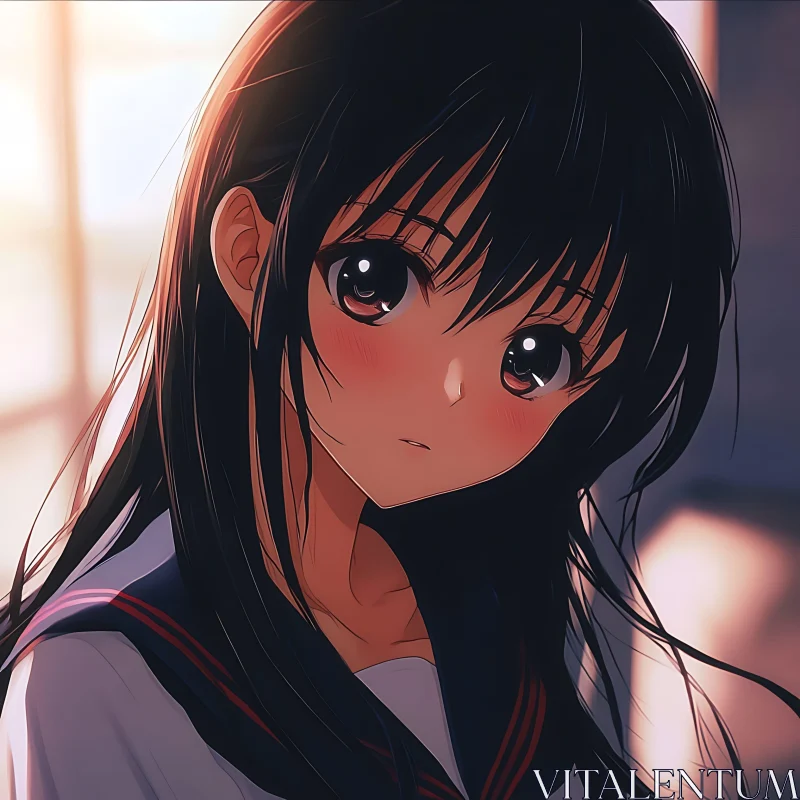 Young Anime Girl in School Uniform AI Image