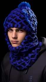 Captivating Blue Knitted Hat with Luxurious Geometry