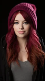 Captivating Red-Haired Girl in a Pink Hat | Vibrant Colors