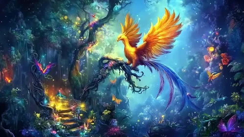 Golden Phoenix Forest Scene