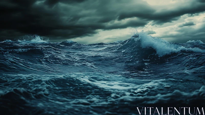 Brooding Seascape: Waves and Dark Clouds AI Image