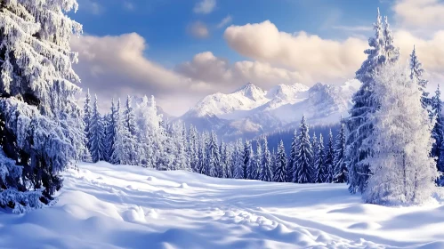 Snowy Forest Mountain Scenery