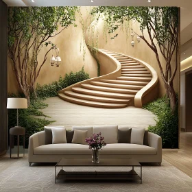 Elegant Interior Design featuring a Curved Staircase and Green Accents