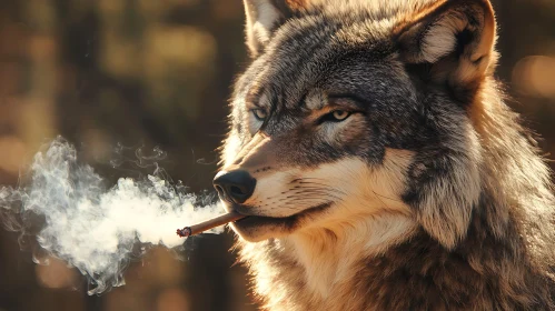 Smoking Wolf Portrait